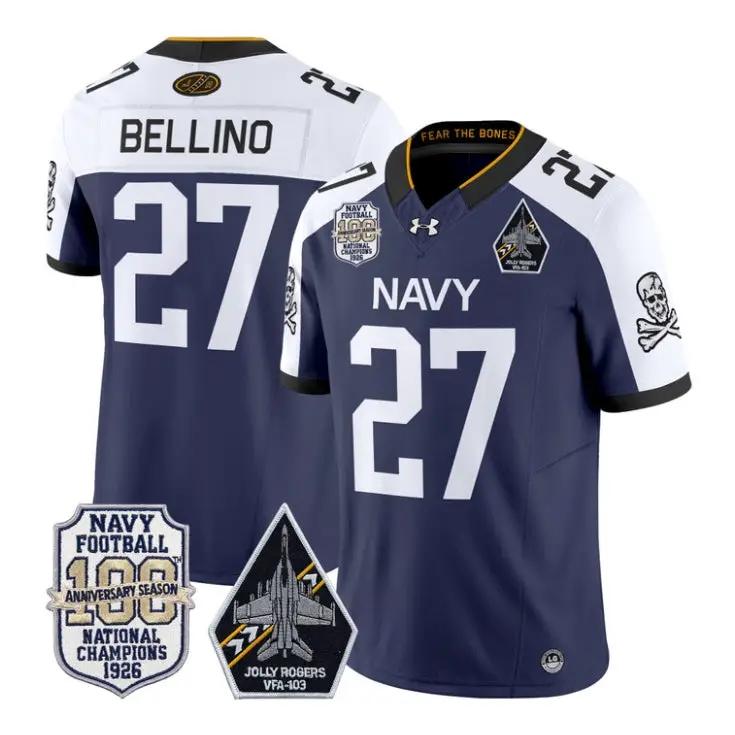 Joe Bellino Jersey #27 Navy Midshipmen 100th Anni Patch All Stitched by My Store NCAA Football Jerseys