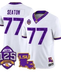 Jordan Seaton Jersey #77 LSU Tigers Silent Season of 1918 Louisiana Patch Stitched by My Store NCAA Football Jerseys