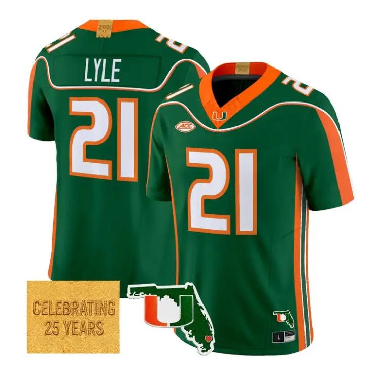 Jordan Lyle Jersey #21 Miami Hurricanes 2001 Throwback 2026 All Stitched by My Store NCAA Football Jerseys