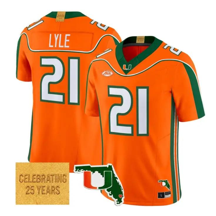 Jordan Lyle Jersey #21 Miami Hurricanes 2001 Throwback 2026 All Stitched by My Store NCAA Football Jerseys