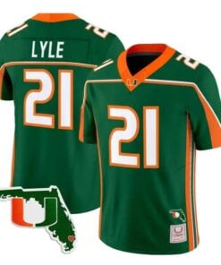 Jordan Lyle Jersey #21 Miami Hurricanes Throwback Florida Patch Stitched by My Store NCAA Football Jerseys