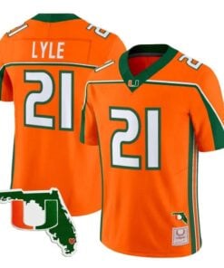 Jordan Lyle Jersey #21 Miami Hurricanes Throwback Florida Patch Stitched by My Store NCAA Football Jerseys
