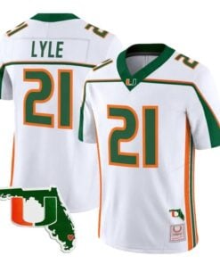 Jordan Lyle Jersey #21 Miami Hurricanes Throwback Florida Patch Stitched by My Store NCAA Football Jerseys
