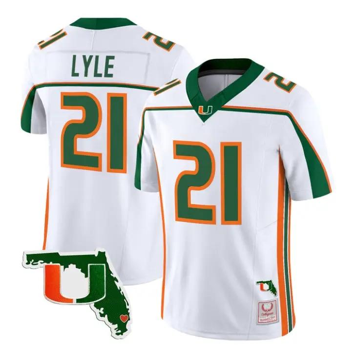 Jordan Lyle Jersey #21 Miami Hurricanes Throwback Florida Patch Stitched by My Store NCAA Football Jerseys