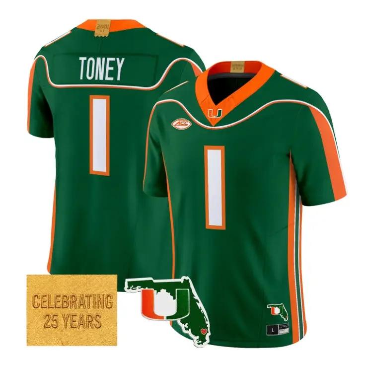 Malachi Toney Jersey #1 Miami Hurricanes 2001 Throwback 2026 All Stitched by My Store NCAA Football Jerseys