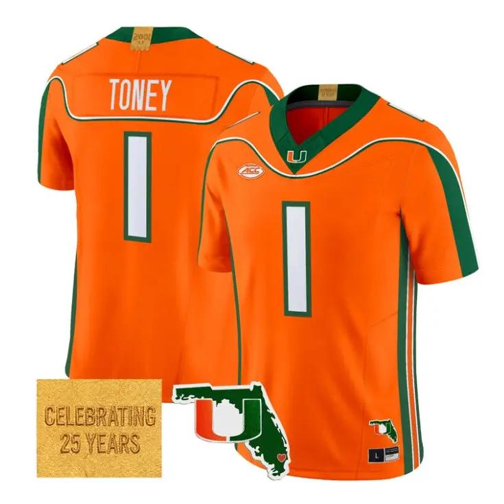 Malachi Toney Jersey #1 Miami Hurricanes 2001 Throwback 2026 All Stitched by My Store NCAA Football Jerseys