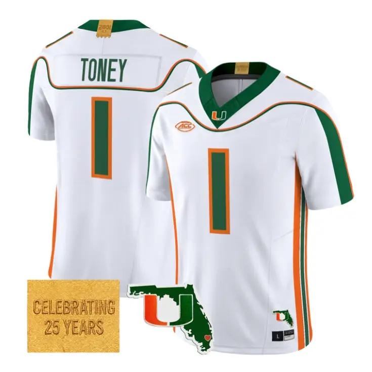 Malachi Toney Jersey #1 Miami Hurricanes 2001 Throwback 2026 All Stitched by My Store NCAA Football Jerseys