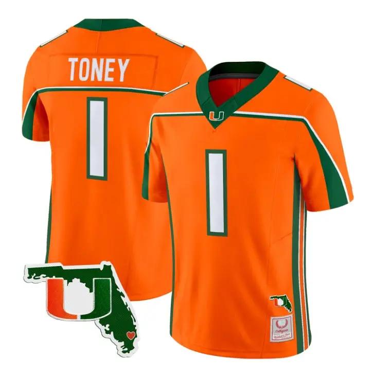 Malachi Toney Jersey #1 Miami Hurricanes Throwback Florida Patch Stitched by My Store NCAA Football Jerseys