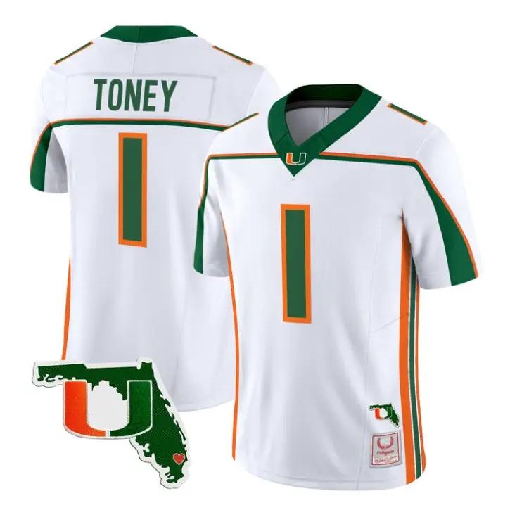 Malachi Toney Jersey #1 Miami Hurricanes Throwback Florida Patch Stitched by My Store NCAA Football Jerseys