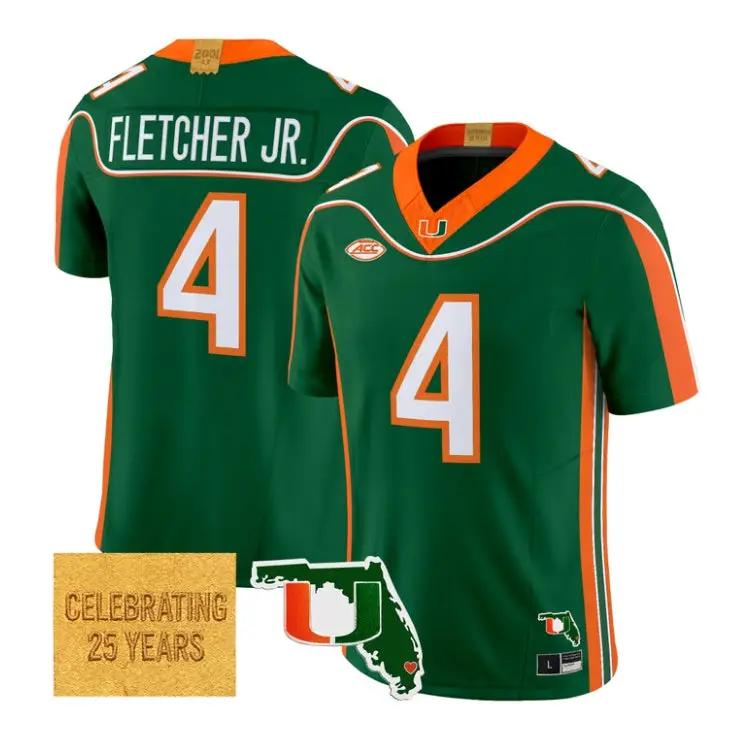 Mark Fletcher Jr Jersey #4 Miami Hurricanes 2001 Throwback 2026 Stitched by My Store NCAA Football Jerseys