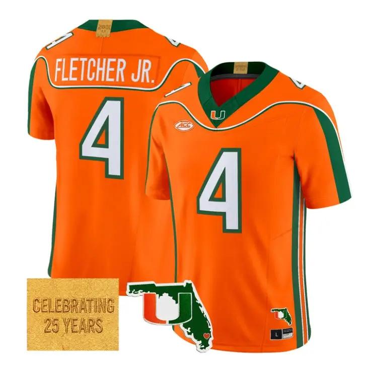 Mark Fletcher Jr Jersey #4 Miami Hurricanes 2001 Throwback 2026 Stitched by My Store NCAA Football Jerseys