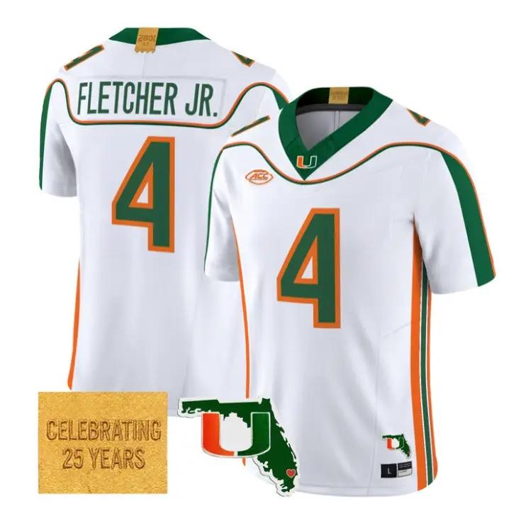 Mark Fletcher Jr Jersey #4 Miami Hurricanes 2001 Throwback 2026 Stitched by My Store NCAA Football Jerseys
