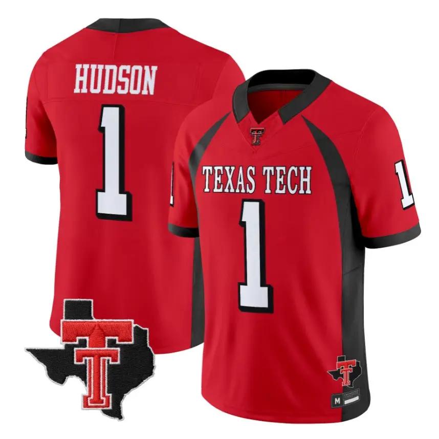 Micah Hudson Jersey #1 Texas Tech Red Raiders 2026 Texas Patch All Stitched by My Store NCAA Football Jerseys