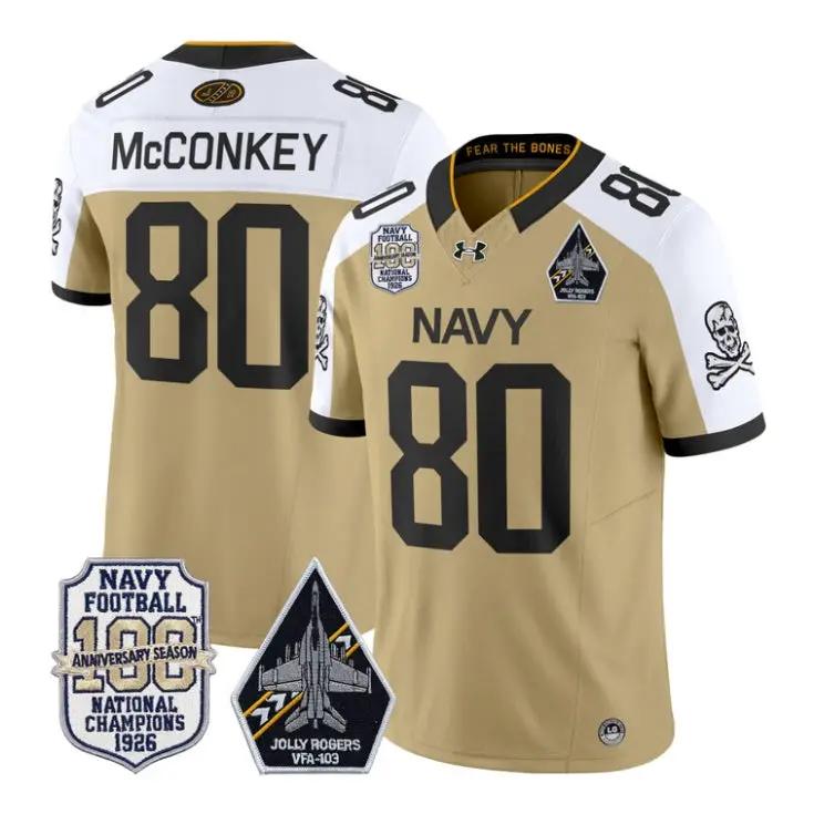 Phil McConkey Jersey #80 Navy Midshipmen 100th Anni Patch Stitched by My Store NCAA Football Jerseys