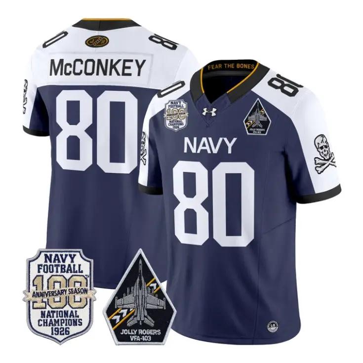 Phil McConkey Jersey #80 Navy Midshipmen 100th Anni Patch Stitched by My Store NCAA Football Jerseys