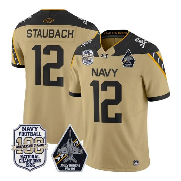 Roger Staubach Jersey #12 Navy Midshipmen 100th Anni Patch Stitched by My Store NCAA Football Jerseys