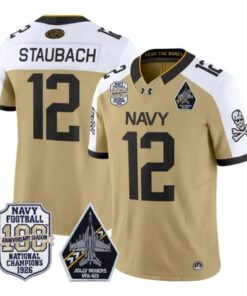 Roger Staubach Jersey #12 Navy Midshipmen 100th Anni Patch Stitched by My Store NCAA Football Jerseys