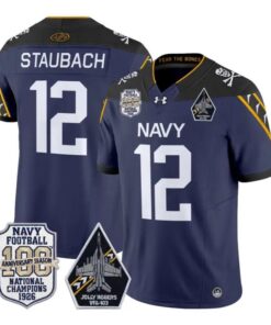 Roger Staubach Jersey #12 Navy Midshipmen 100th Anni Patch Stitched by My Store NCAA Football Jerseys