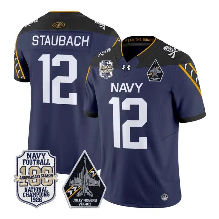 Roger Staubach Jersey #12 Navy Midshipmen 100th Anni Patch Stitched by My Store NCAA Football Jerseys