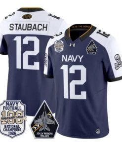 Roger Staubach Jersey #12 Navy Midshipmen 100th Anni Patch Stitched by My Store NCAA Football Jerseys