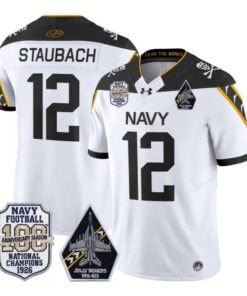 Roger Staubach Jersey #12 Navy Midshipmen 100th Anni Patch Stitched by My Store NCAA Football Jerseys