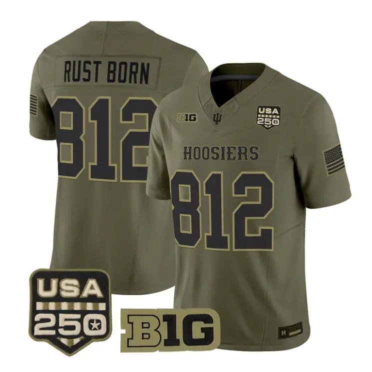 Rust Born Jersey #812 Indiana Hoosiers 2026 Salute to Service All Stitched Olive by My Store NCAA Football Jerseys