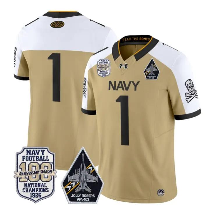 Team Jersey #1 Navy Midshipmen 100th Anniversary Patch Vapor Stitched - Top Design Fan Team Jersey #1 Navy Midshipmen 100th Anniversary Patch Vapor Stitched