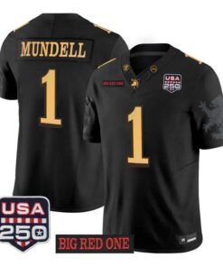 Zach Mundell Jersey #1 Army Black Knights 2026 Big Red One USA250 Patch Stitched