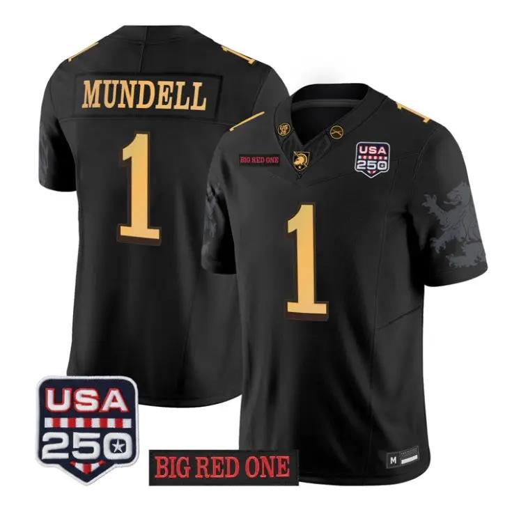 Zach Mundell Jersey #1 Army Black Knights 2026 Big Red One USA250 Patch Stitched - Top Design Fan Zach Mundell Jersey #1 Army Black Knights 2026 Big Red One USA250 Patch Stitched