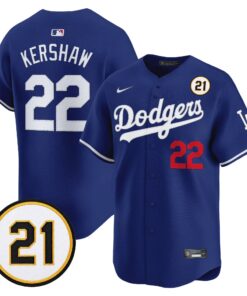 Clayton Kershaw Jersey #22 Los Angeles Dodgers Roberto Clemente Tribute Patch Vapor Premier Limited Stitched