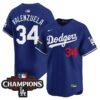 Fernando Valenzuela Jersey #34 Los Angeles Dodgers NL West Division Champions Patch Vapor Premier Limited Stitched