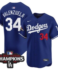 Fernando Valenzuela Jersey #34 Los Angeles Dodgers NL West Division Champions Patch Vapor Premier Limited Stitched