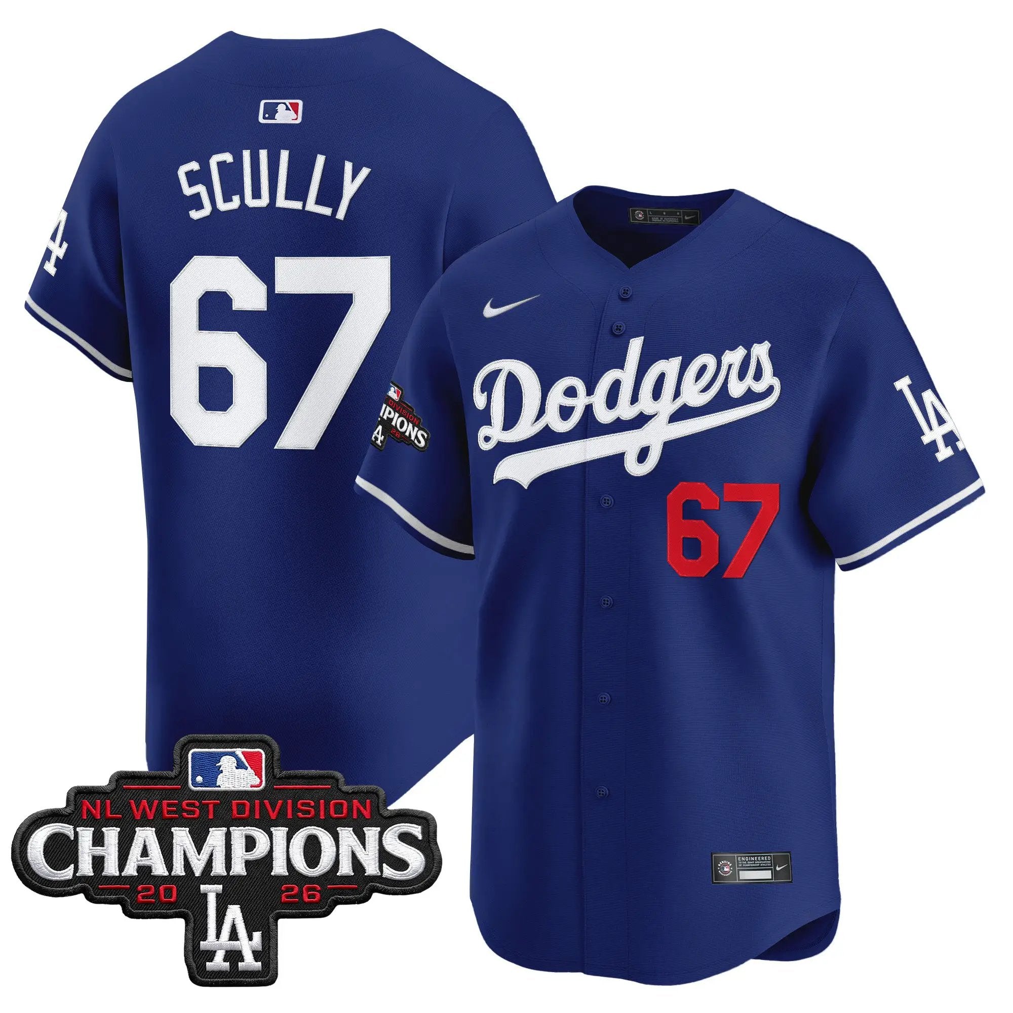 Vin Scully Jersey #67 Los Angeles Dodgers NL West Division Champions Patch Vapor Premier Limited Stitched - Top Design Fan Vin Scully Jersey #67 Los Angeles Dodgers NL West Division Champions Patch Vapor Premier Limited Stitched