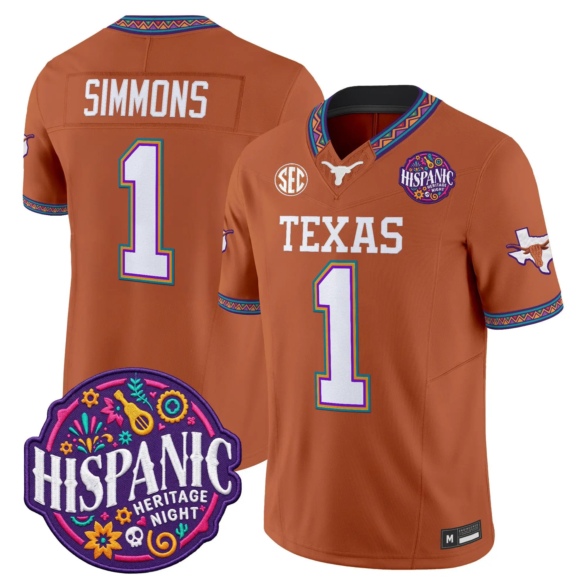 Colin Simmons Jersey #1 Texas Longhorns 2026 Latino Heritage Month Vapor Limited All Stitched - Top Design Fan Colin Simmons Jersey #1 Texas Longhorns 2026 Latino Heritage Month Vapor Limited All Stitched