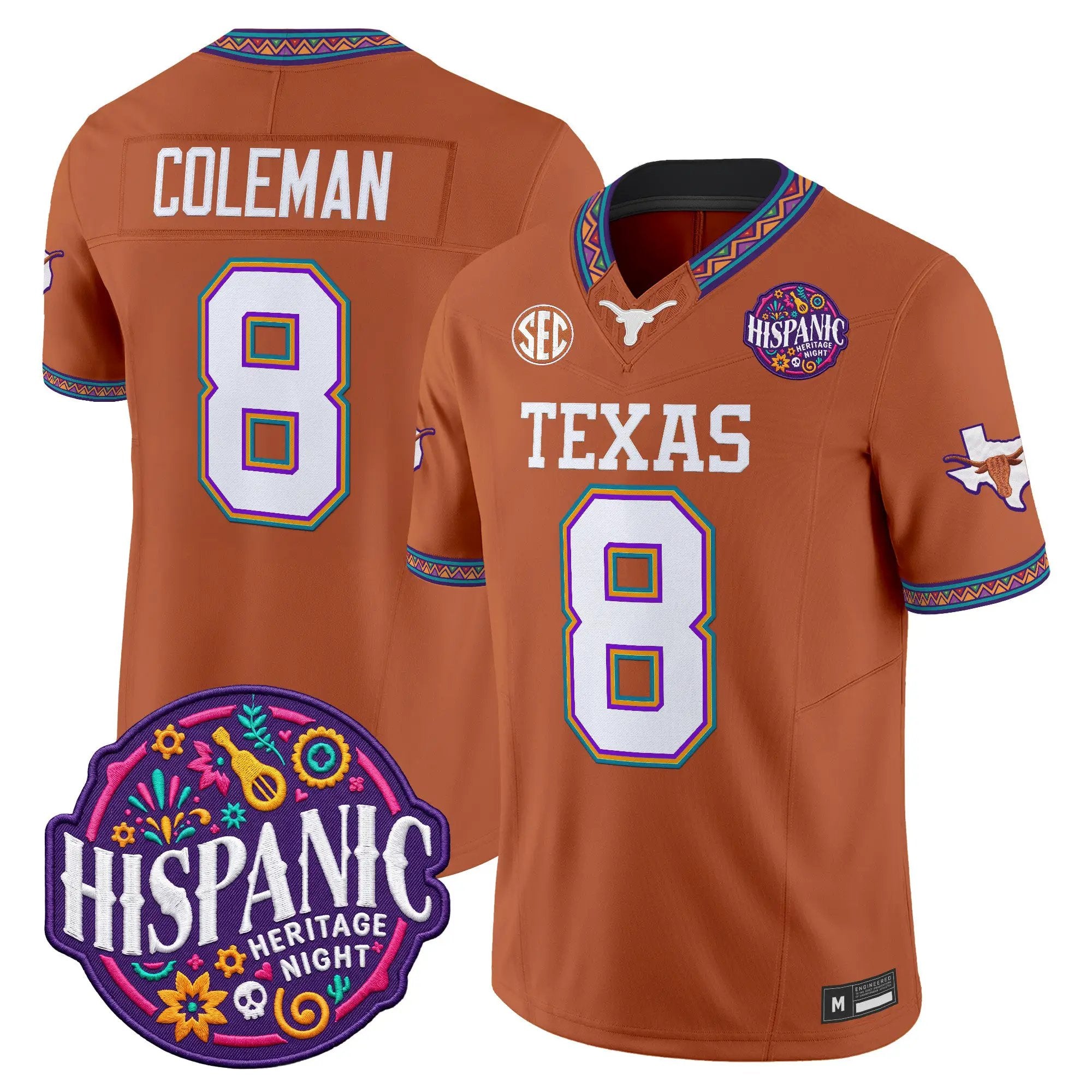 Cam Coleman Jersey #8 Texas Longhorns 2026 Latino Heritage Month Vapor Limited All Stitched - Top Design Fan Cam Coleman Jersey #8 Texas Longhorns 2026 Latino Heritage Month Vapor Limited All Stitched