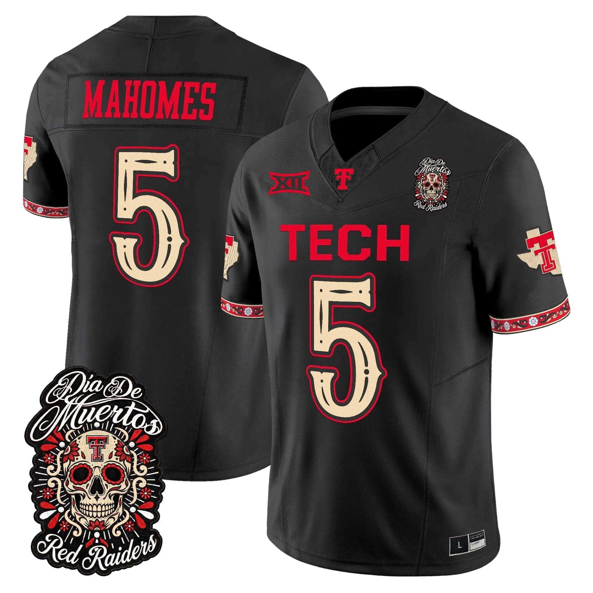 Patrick Mahomes Jersey #5 Texas Tech Red Raiders Día de los Muertos Vapor Limited All Stitched - Top Design Fan Patrick Mahomes Jersey #5 Texas Tech Red Raiders Día de los Muertos Vapor Limited All Stitched