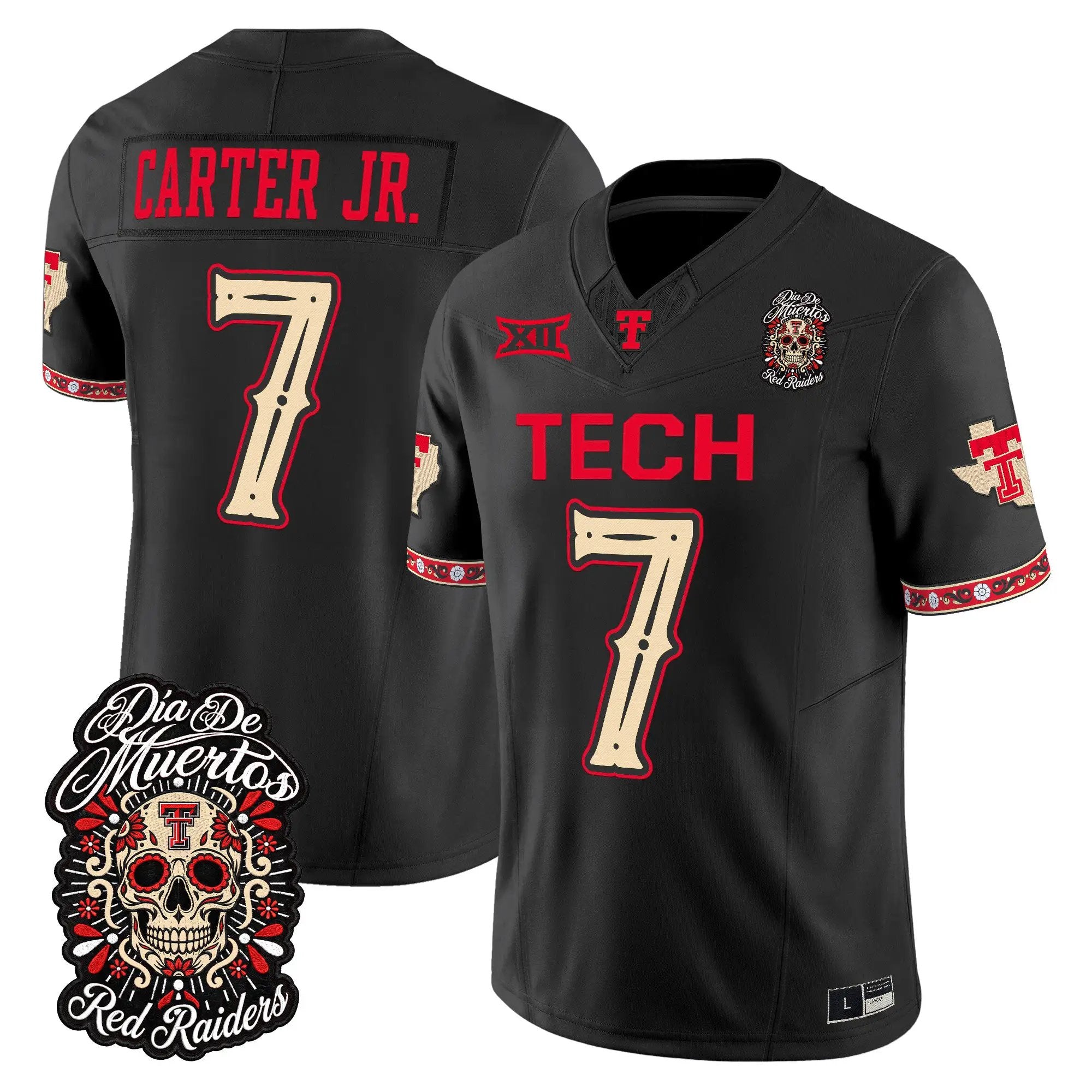 Terrance Carter Jr. Jersey #7 Texas Tech Red Raiders Día de los Muertos Vapor Limited All Stitched - Top Design Fan Terrance Carter Jr. Jersey #7 Texas Tech Red Raiders Día de los Muertos Vapor Limited All Stitched