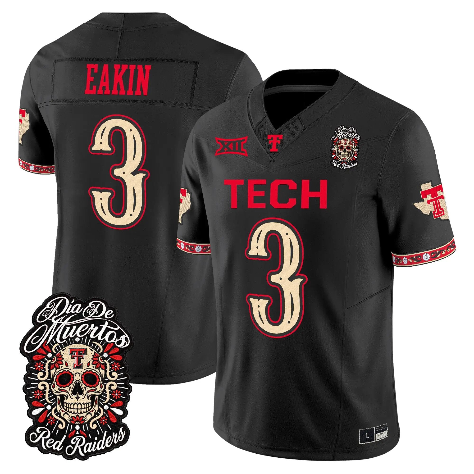 Coy Eakin Jersey #3 Texas Tech Red Raiders Día de los Muertos Vapor Limited All Stitched - Top Design Fan Coy Eakin Jersey #3 Texas Tech Red Raiders Día de los Muertos Vapor Limited All Stitched