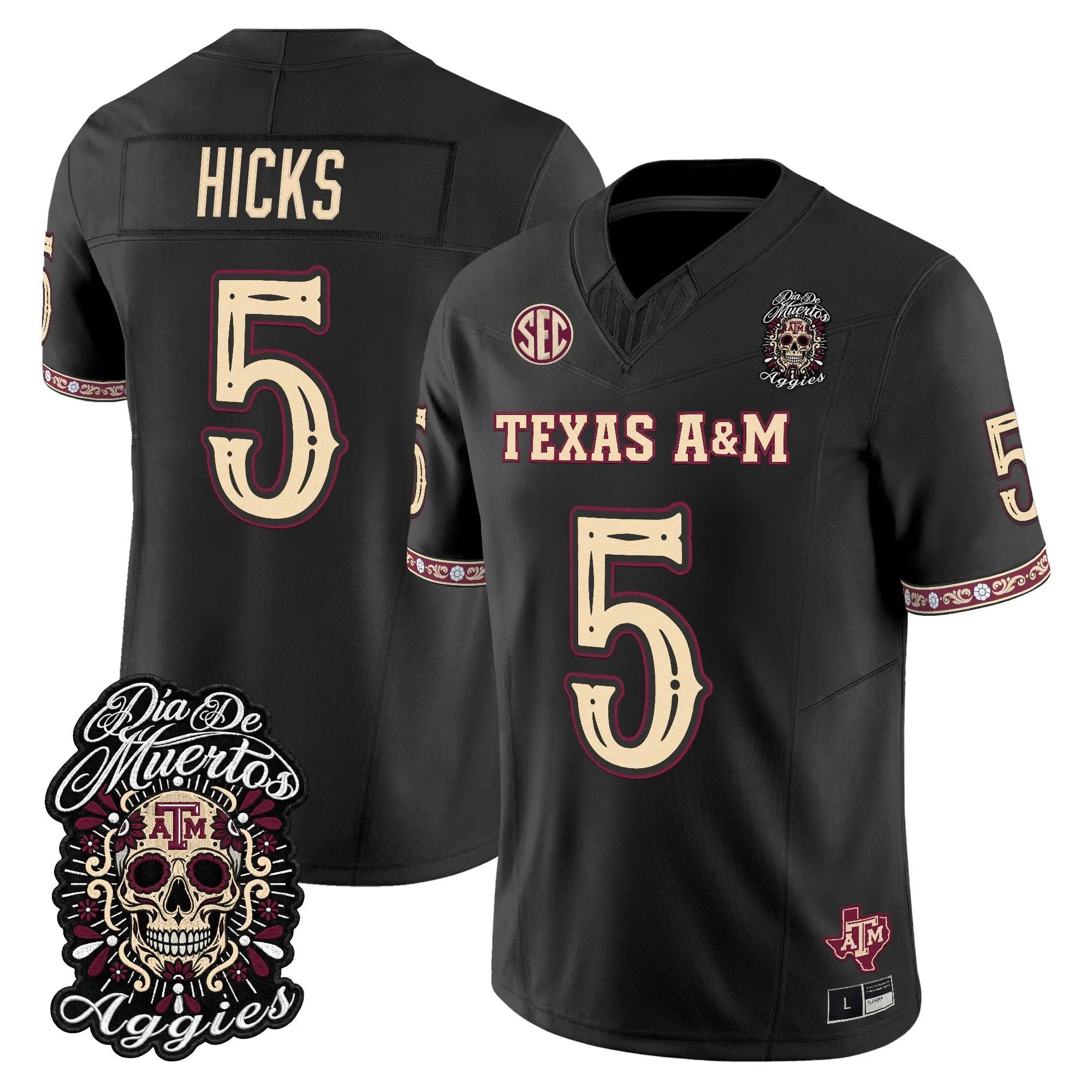 DJ Hicks Jersey #5 Texas A&M Aggies Día de los Muertos Vapor Limited All Stitched - Top Design Fan DJ Hicks Jersey #5 Texas A&M Aggies Día de los Muertos Vapor Limited All Stitched
