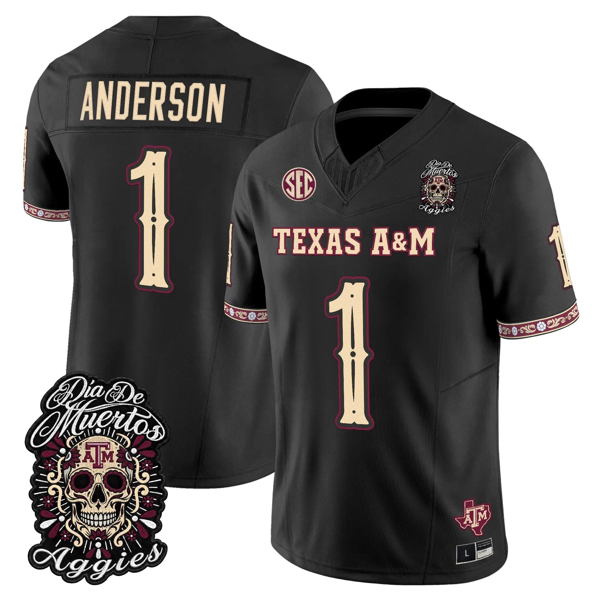 Bryce Anderson Jersey #1 Texas A&M Aggies Día de los Muertos Vapor Limited All Stitched - Top Design Fan Bryce Anderson Jersey #1 Texas A&M Aggies Día de los Muertos Vapor Limited All Stitched