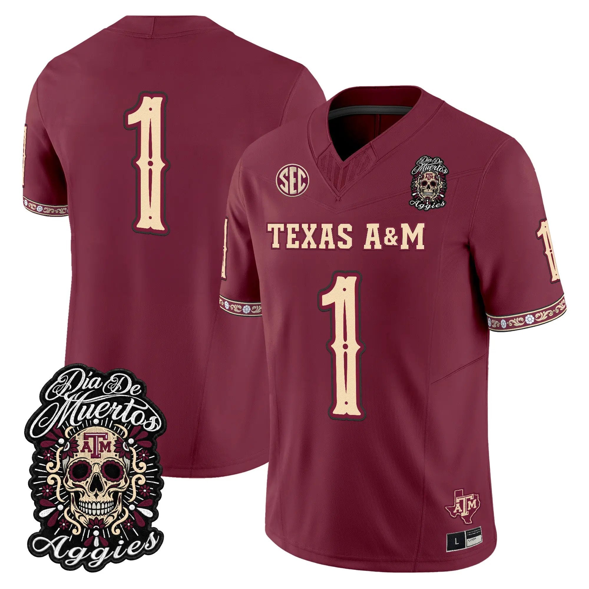 team-jersey-1-texas-a-m-aggies-dia-de-los-muertos-vapor-limited-all-stitched-02 - Top Design Fan Team Jersey #1 Texas A&M Aggies Día de los Muertos Vapor Limited All Stitched