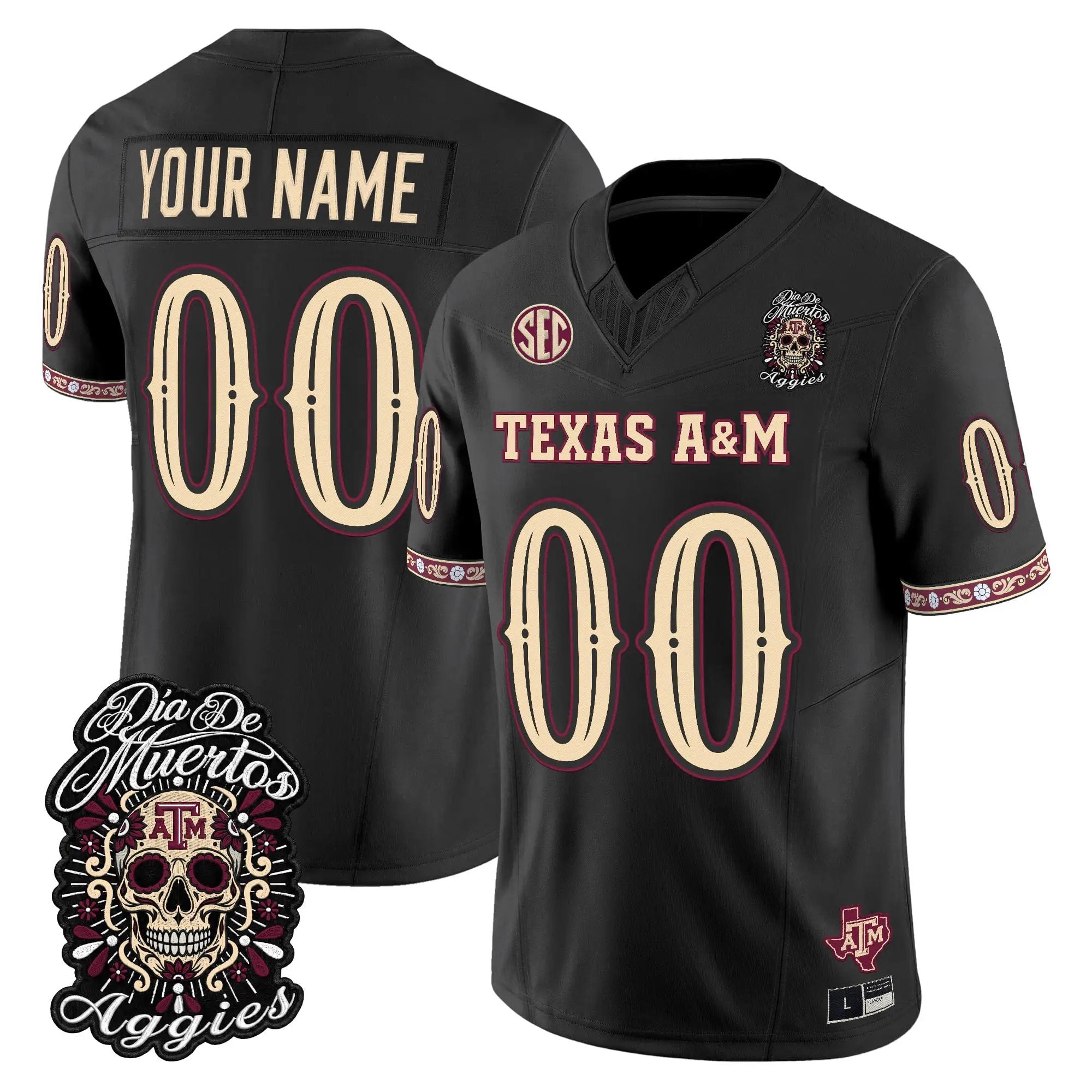 Texas A&M Aggies Día de los Muertos Vapor Limited Custom Jersey - All Stitched - Top Design Fan Texas A&M Aggies Día de los Muertos Vapor Limited Custom Jersey - All Stitched