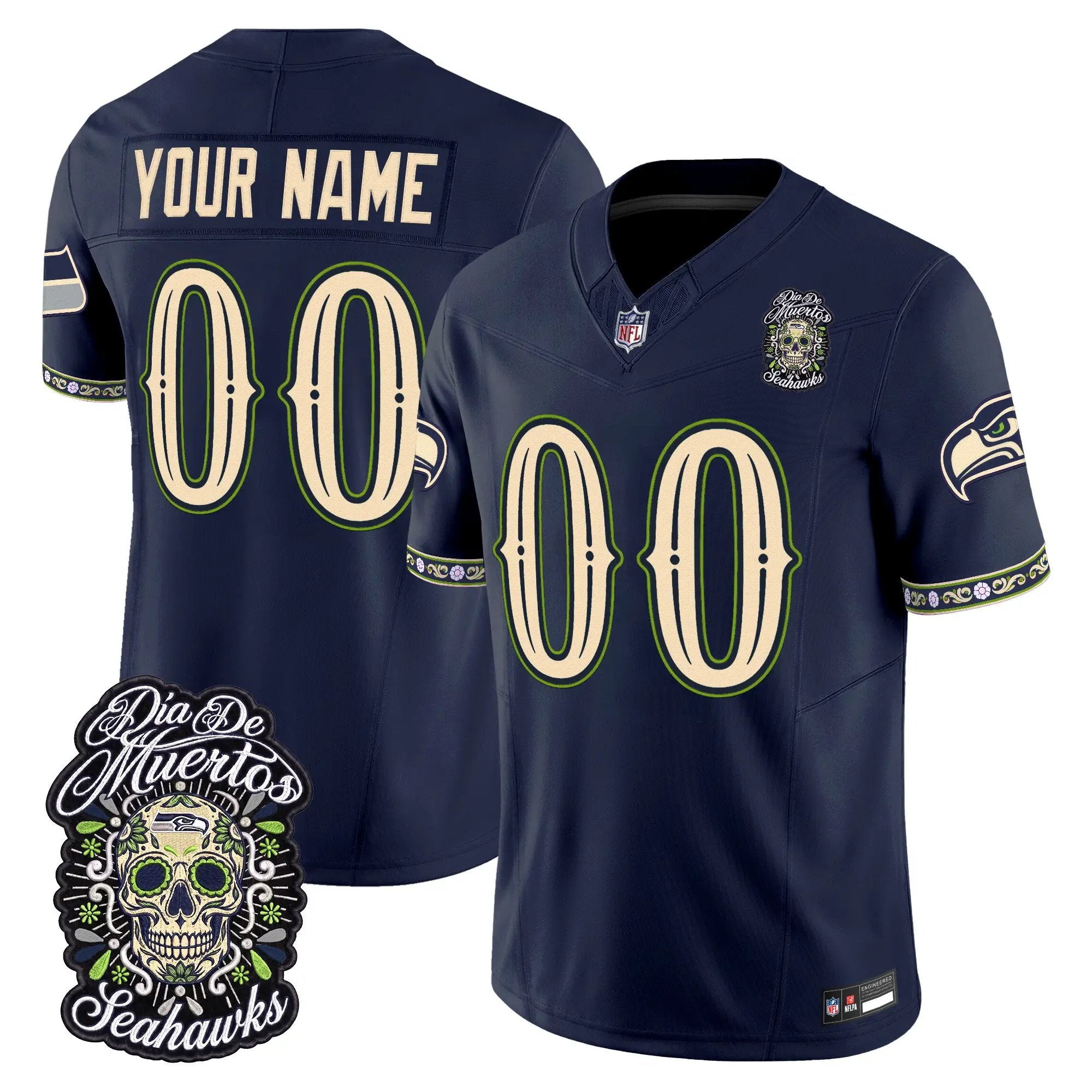 Seattle Seahawks Día de los Muertos Vapor Limited Custom Jersey - All Stitched - Top Design Fan Seattle Seahawks Día de los Muertos Vapor Limited Custom Jersey - All Stitched