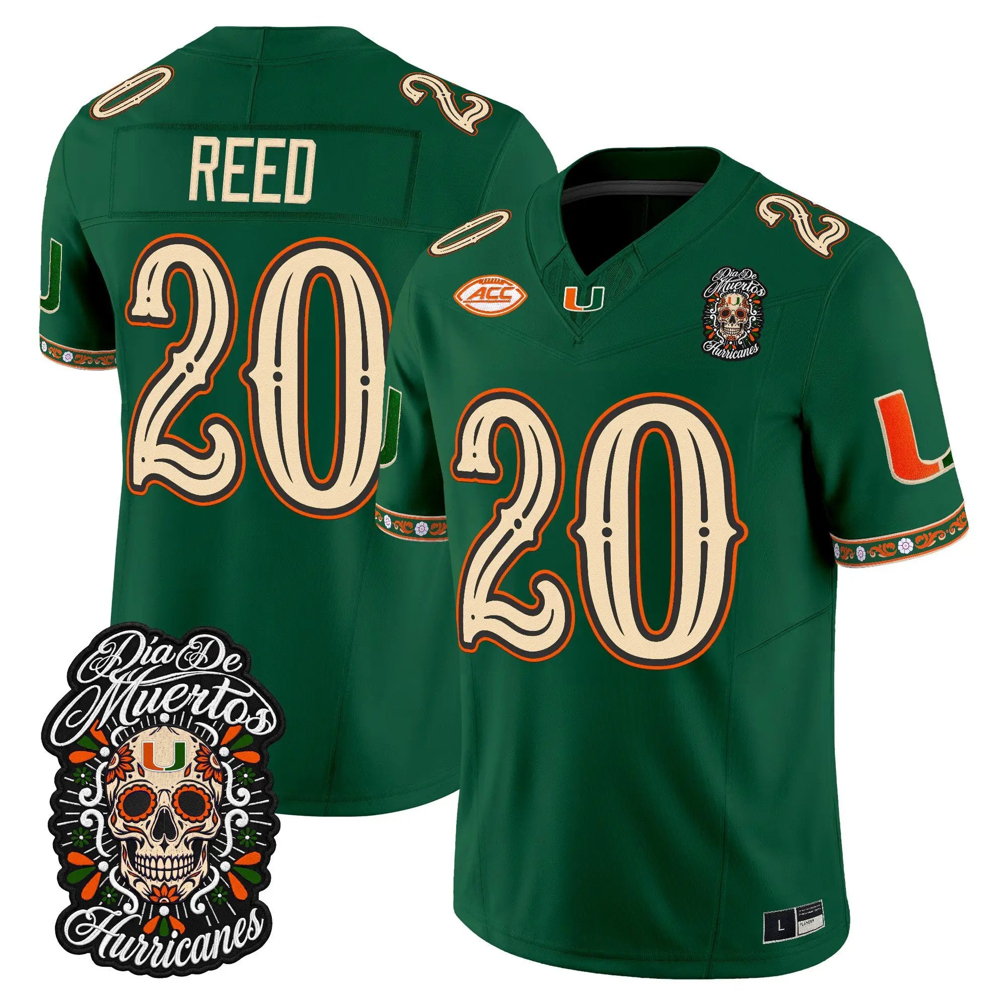 Ed Reed Jersey #20 Miami Hurricanes Día de los Muertos Vapor Limited All Stitched - Top Design Fan Ed Reed Jersey #20 Miami Hurricanes Día de los Muertos Vapor Limited All Stitched