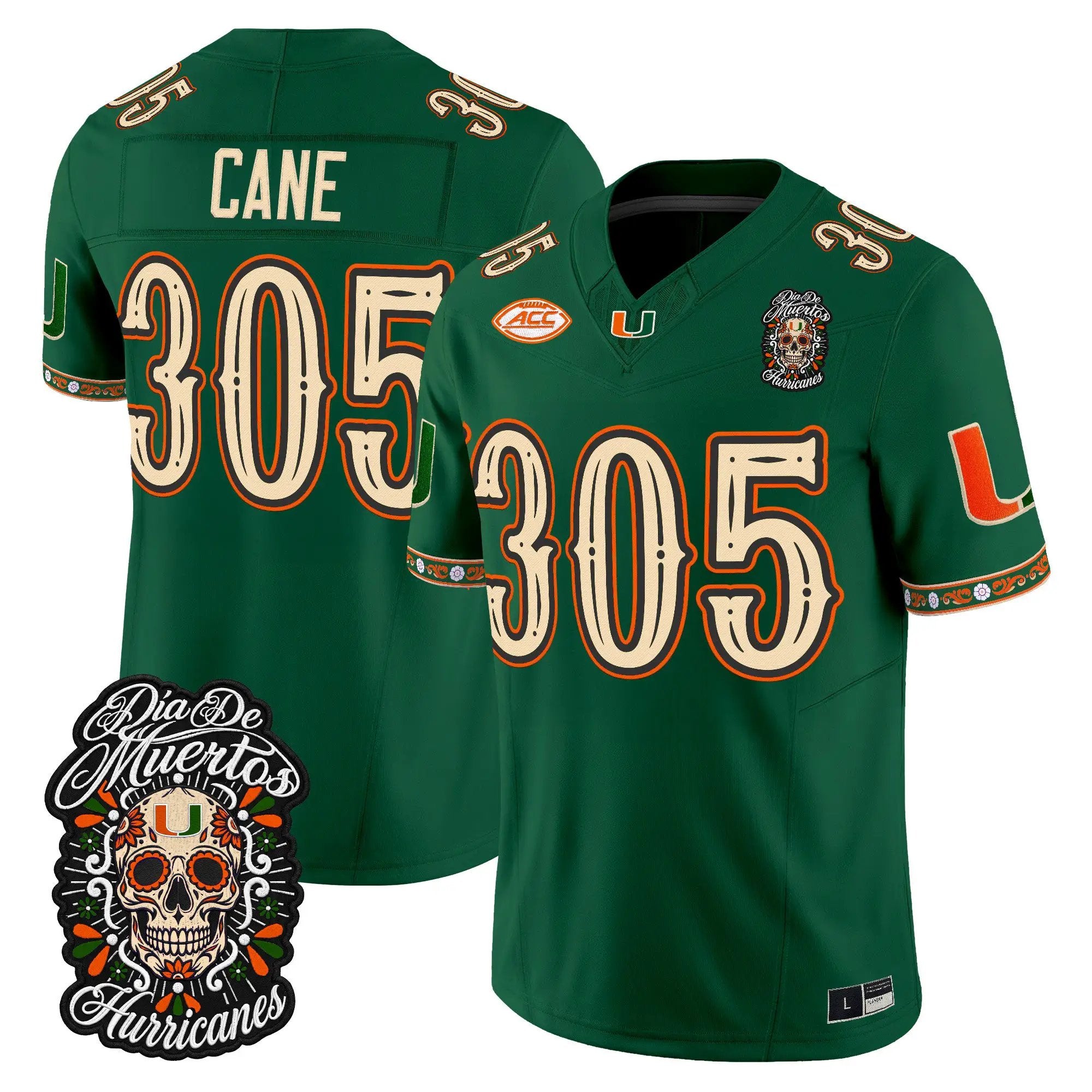 Cane Jersey #305 Miami Hurricanes Día de los Muertos Vapor Limited All Stitched - Top Design Fan Cane Jersey #305 Miami Hurricanes Día de los Muertos Vapor Limited All Stitched
