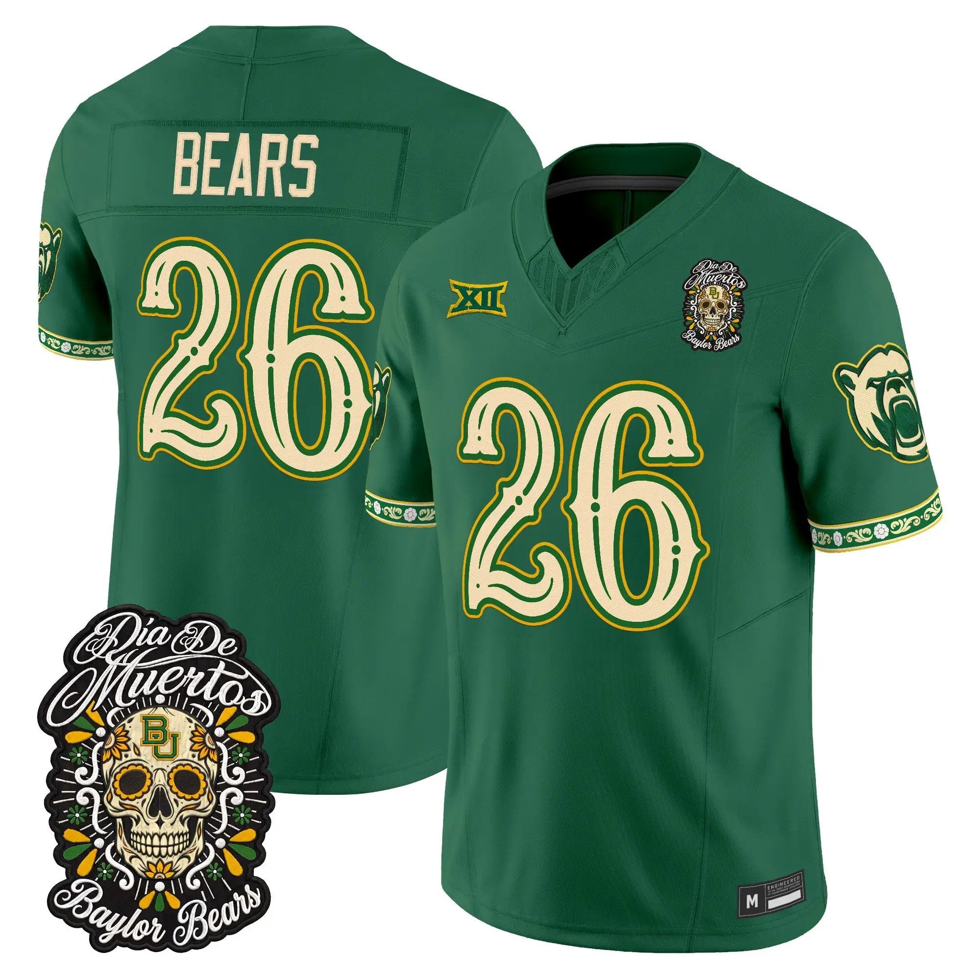Bears Jersey #26 Baylor Bears Día de los Muertos Vapor Limited All Stitched - Top Design Fan Bears Jersey #26 Baylor Bears Día de los Muertos Vapor Limited All Stitched