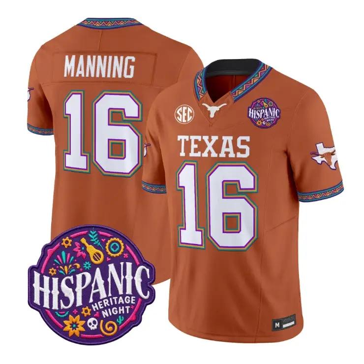 Arch Manning Jersey #16 Texas Longhorns 2026 Latino Heritage Stitched by My Store NCAA Football Jerseys