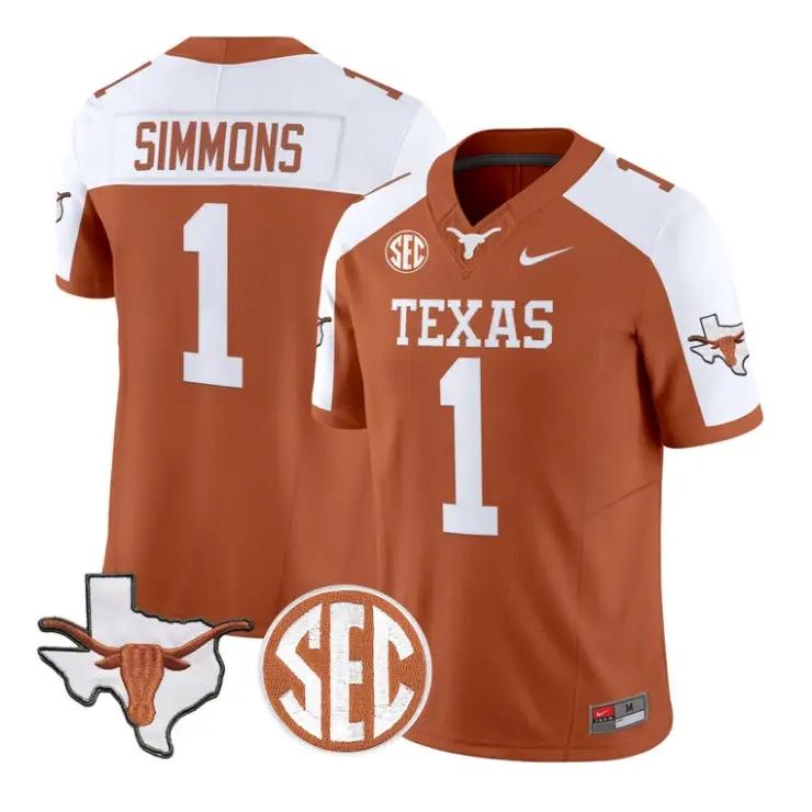 Colin Simmons Jersey #1 Texas Longhorns 2026 Vapor Limited Stitched by My Store NCAA Football Jerseys