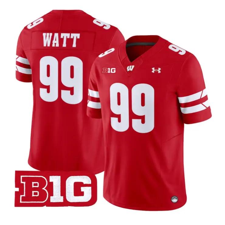 J.J. Watt Jersey #99 Wisconsin Badgers 2026 Vapor Limited Stitched by My Store NCAA Football Jerseys