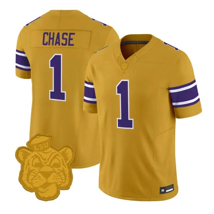 Ja'Marr Chase Jersey #1 LSU Tigers 2026 Gridiron Gold Throwback Vapor Stitched - Top Design Fan Ja'Marr Chase Jersey #1 LSU Tigers 2026 Gridiron Gold Throwback Vapor Stitched
